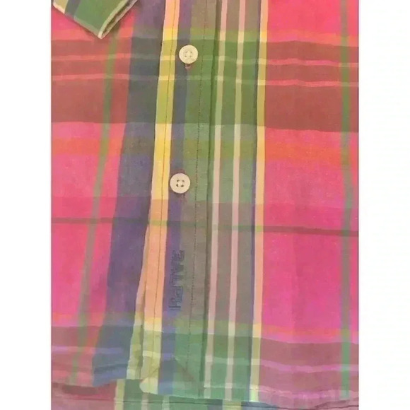Ralph Lauren Girls Bright Pink Multicolour Plaid 3/4 Sleeve‎ Button Down Shirt M - Picture 8 of 13